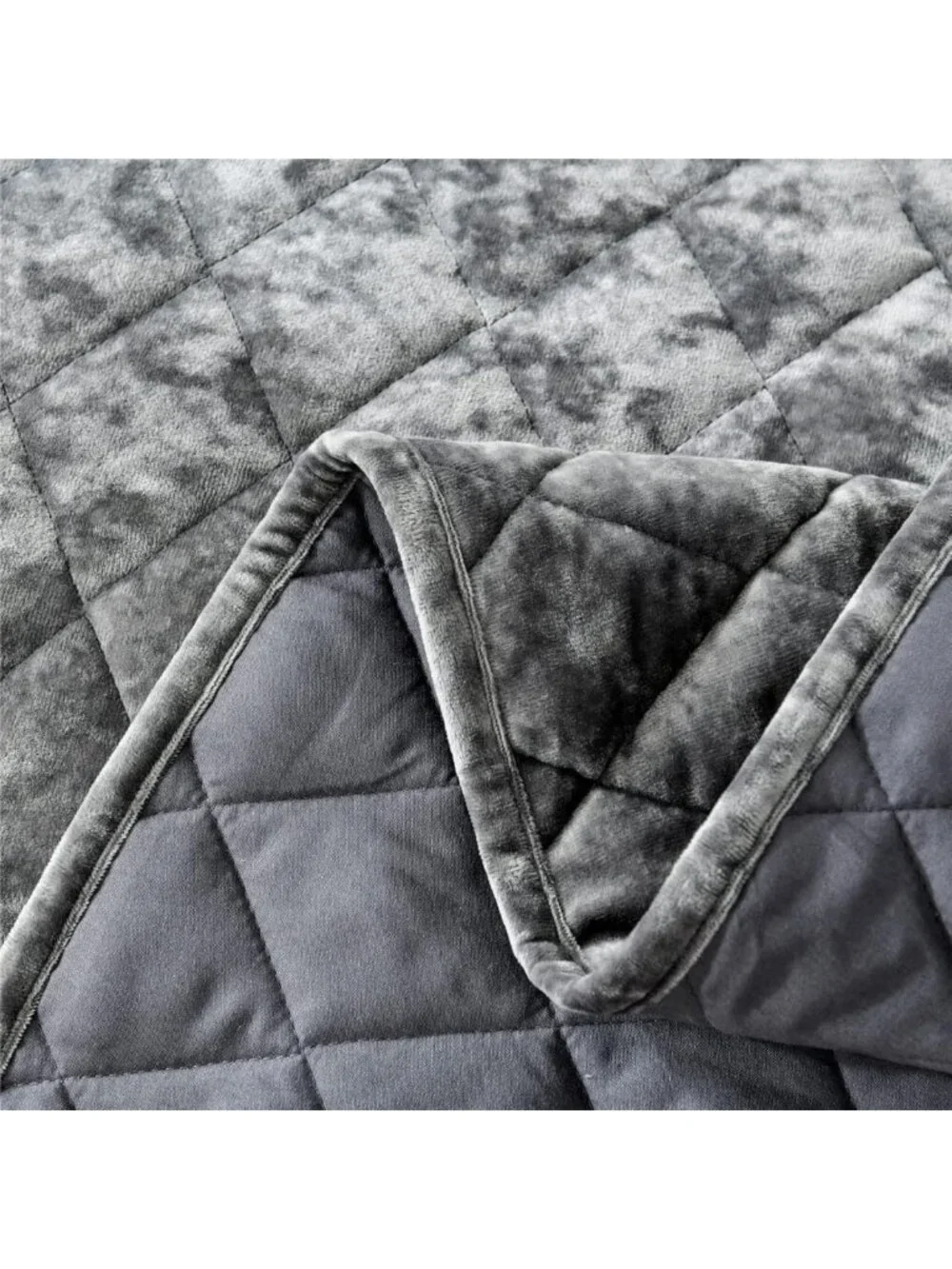 Luxurious Distressed Velvet Quilt Set, 3-Piece Grey King, Soft Microfiber